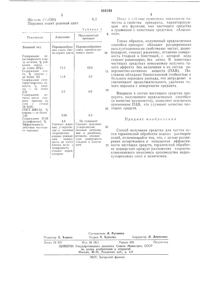 Способ получения средства для чистки (патент 484249)