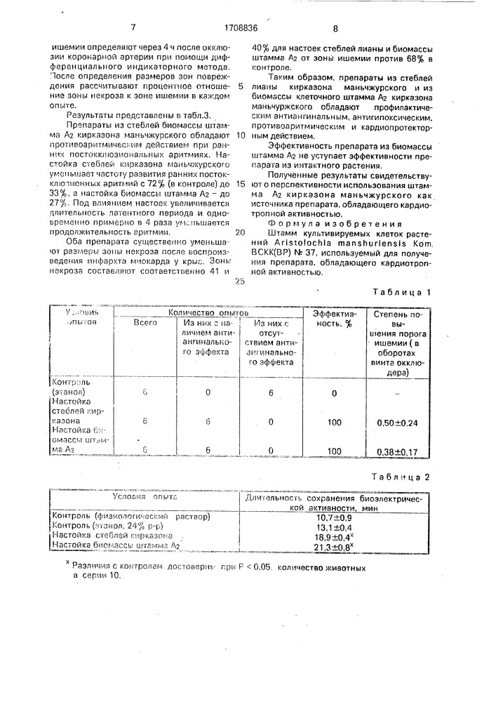 Штамм культивируемых клеток растений аrisтоlоснiа маnsнuriеnsis ком., используемый для получения препарата, обладающего кардиотропной активностью (патент 1708836)