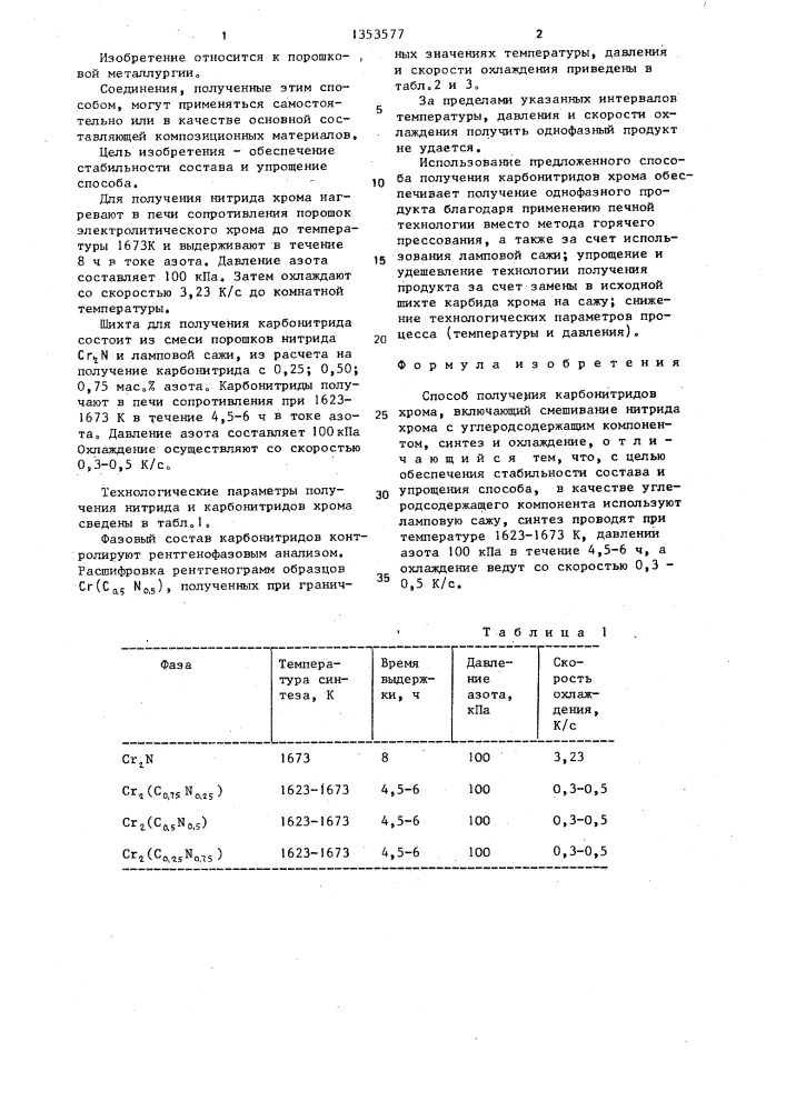 Способ получения карбонитридов хрома (патент 1353577)