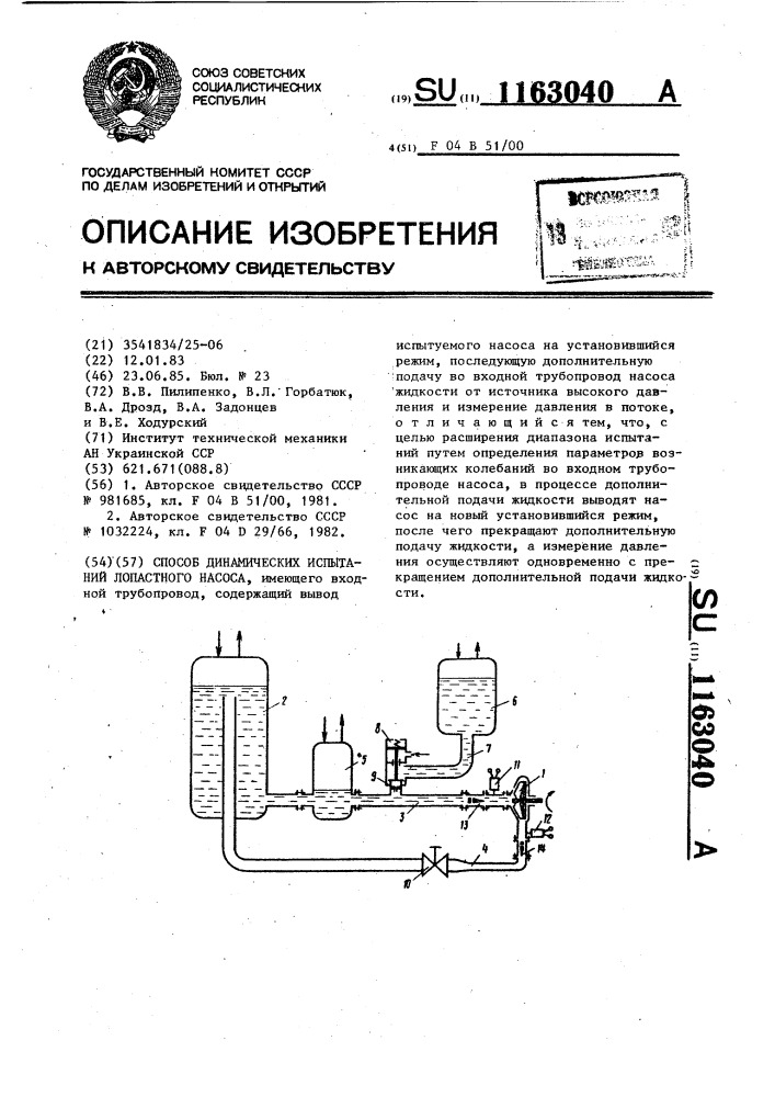 Способ динамических испытаний лопастного насоса (патент 1163040)