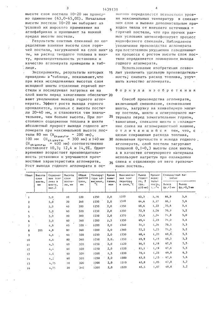 Способ производства агломерата (патент 1439138)