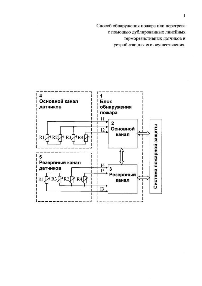 Способ обнаружения пожара или перегрева с помощью дублированных линейных терморезистивных датчиков и устройство для его осуществления (патент 2637094)