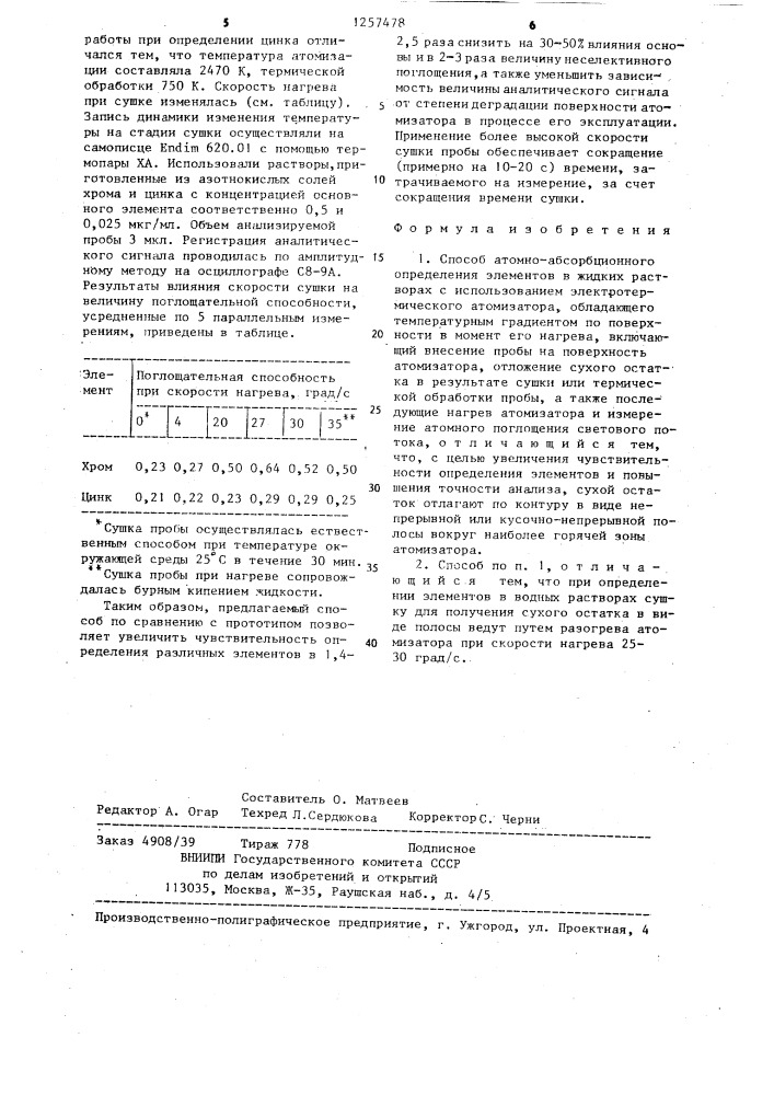 Способ атомно-абсорбционного определения элементов в жидких растворах (патент 1257478)