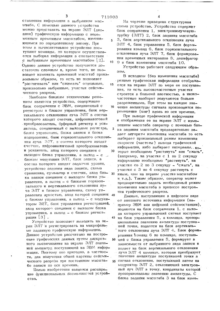 Устройство для отображения графической информации на экране электроннолучевой трубки (патент 711603)