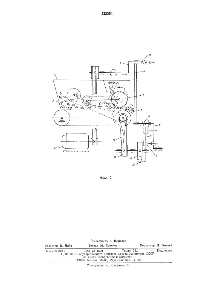 Машина для резки тутового листа (патент 533354)