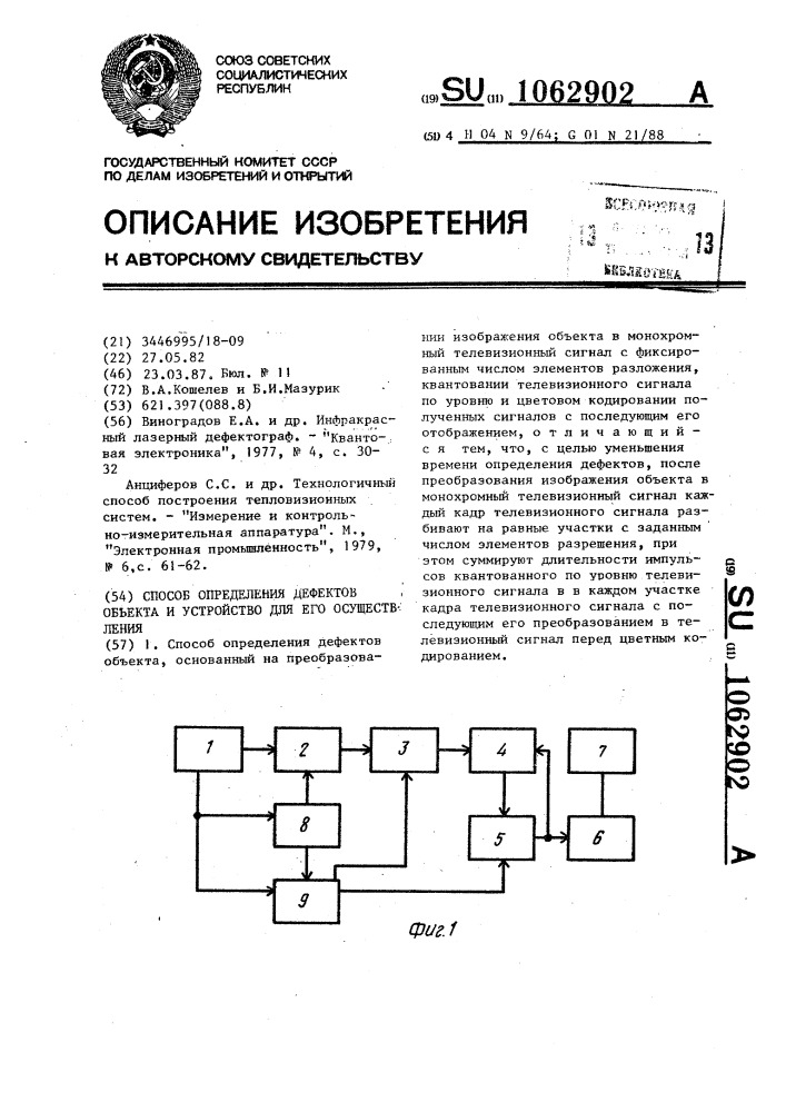 Способ определения дефектов объекта и устройство для его осуществления (патент 1062902)