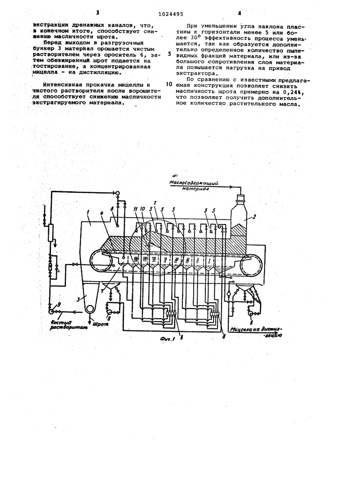 Устройство для экстрагирования масла из маслосодержащего растительного сырья (патент 1024495)