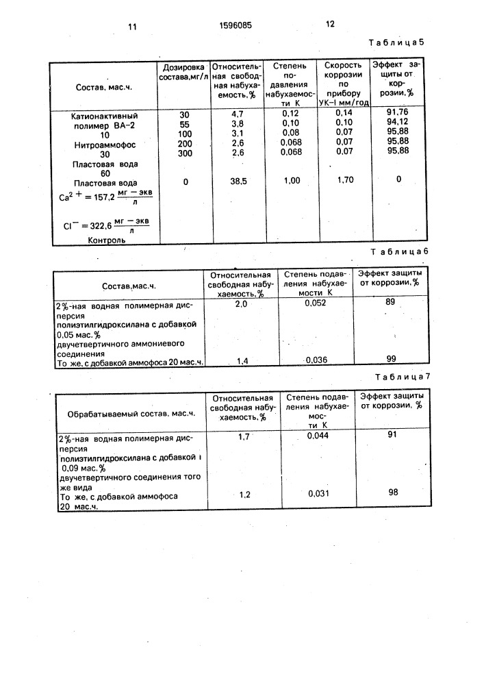 Состав для подавления набухаемости глин при заводнении нефтяных пластов (патент 1596085)