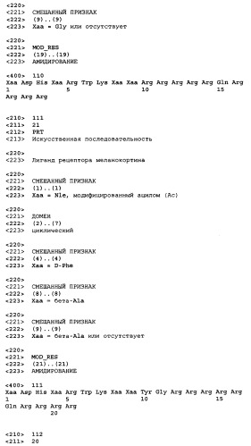 Лиганды рецепторов меланокортинов (патент 2401841)