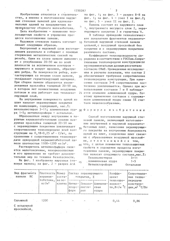 Способ изготовления наружной стеновой панели (патент 1350287)