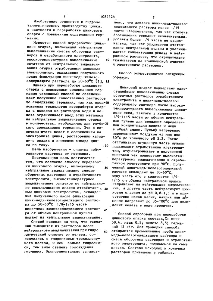 Способ переработки цинкового огарка (патент 1084324)
