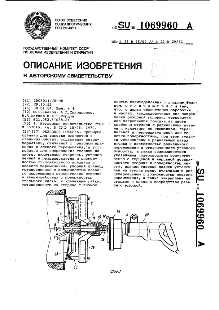 Резцовая головка (патент 1069960)