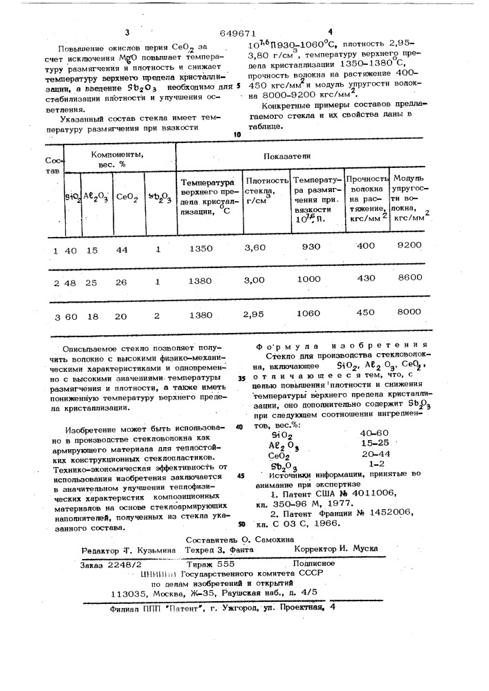 Стекло для производства стекловолокна (патент 649671)