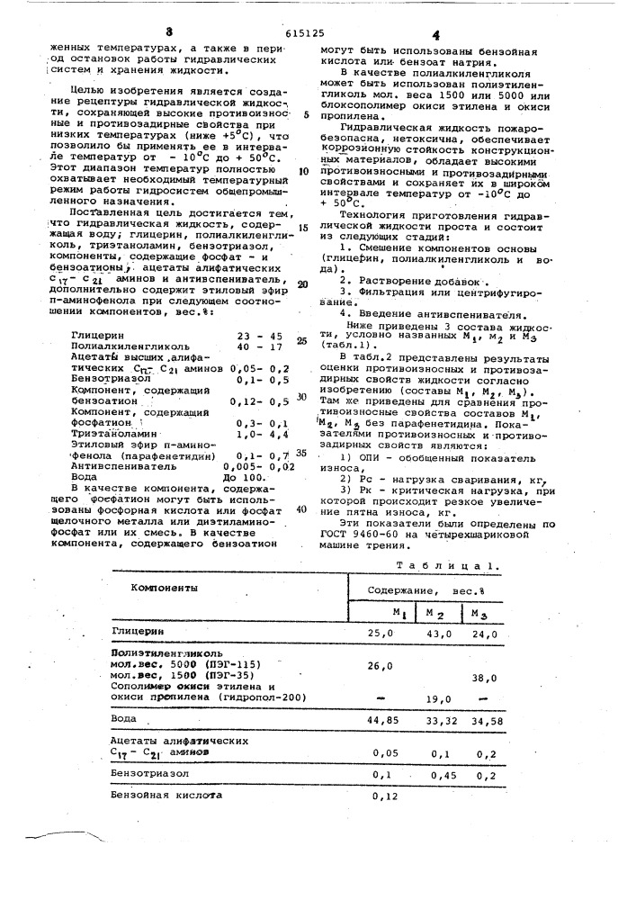 Гидравлическая жидкость (патент 615125)