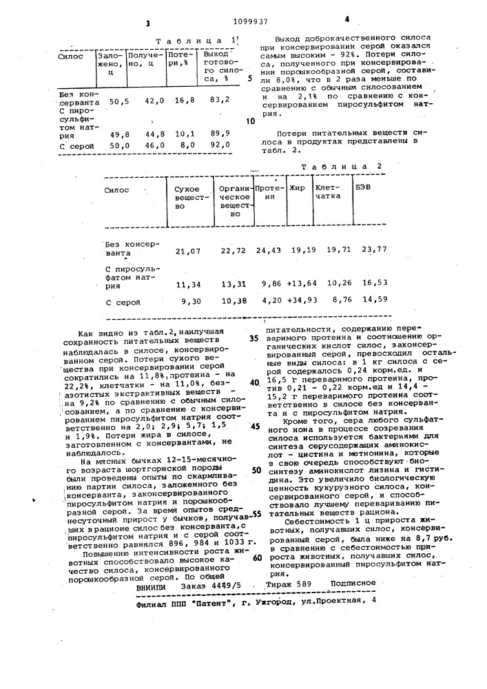 Консервант для кормов (патент 1099937)