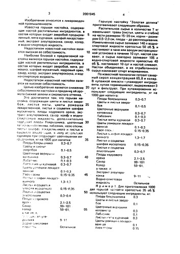 "горькая настойка "золотая долина"" (патент 2001945)