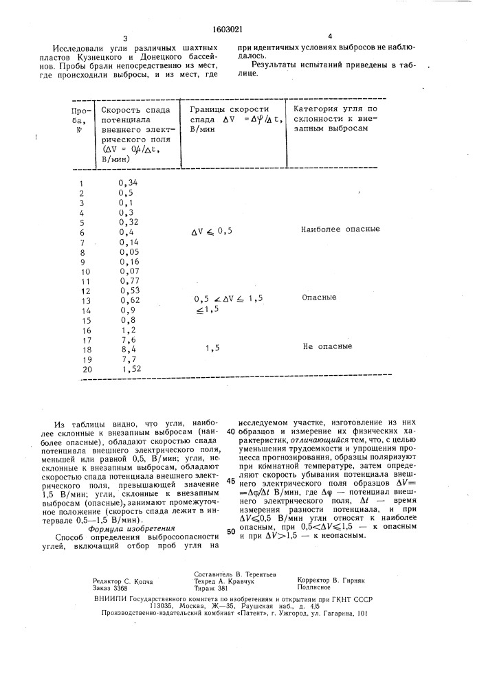 Способ определения выбросоопасности углей (патент 1603021)