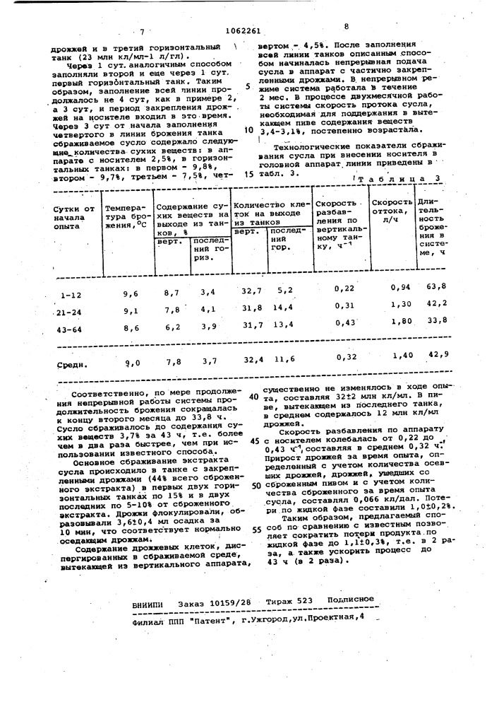 Способ получения пивоваренных дрожжей (патент 1062261)