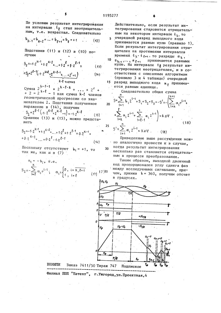 Способ преобразования угла сдвига фаз в двоичный код (патент 1195277)