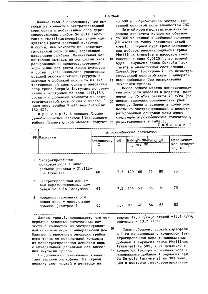 Способ получения удобрения из осиновой коры (патент 1079648)