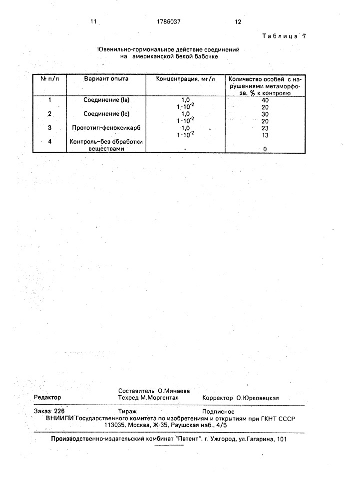 N-замещенные фосфамиды, обладающие ювенильно-гормональной активностью (патент 1786037)