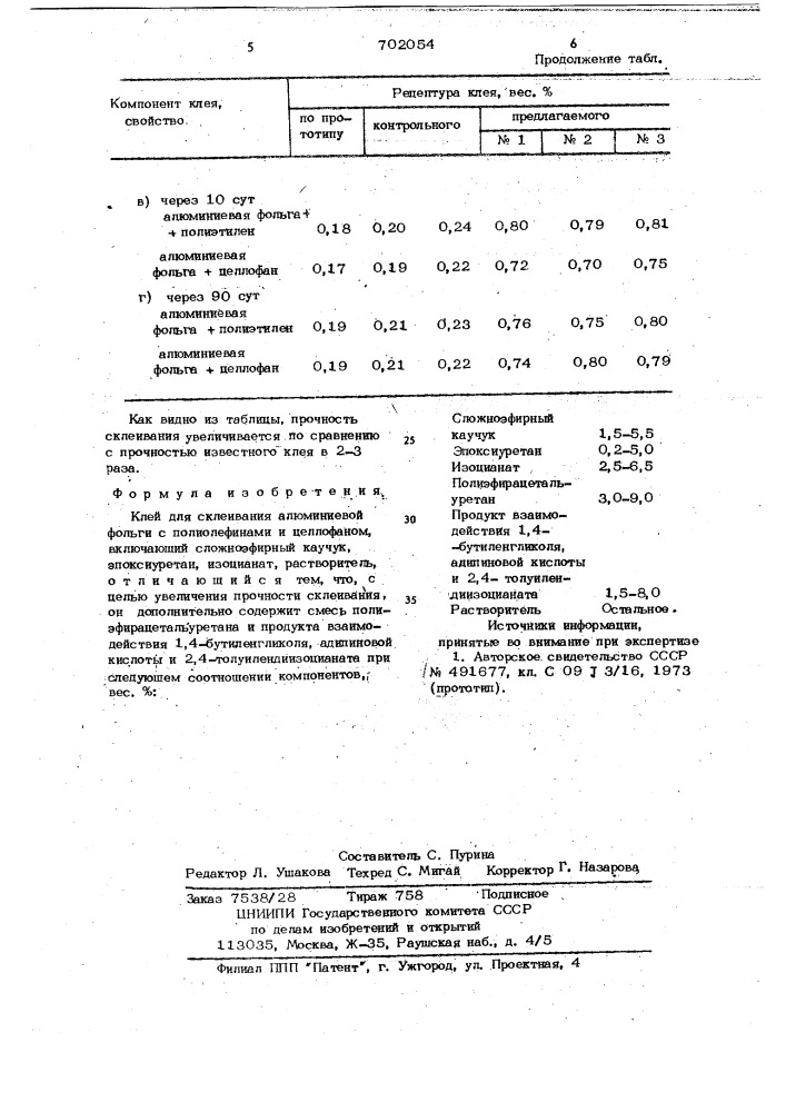 Клей для склеивания алюминиевой фольги с полиолефинами и целлофаном (патент 702054)