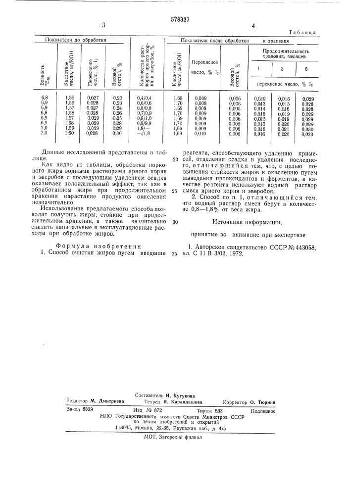 Способ очистки жиров (патент 578327)