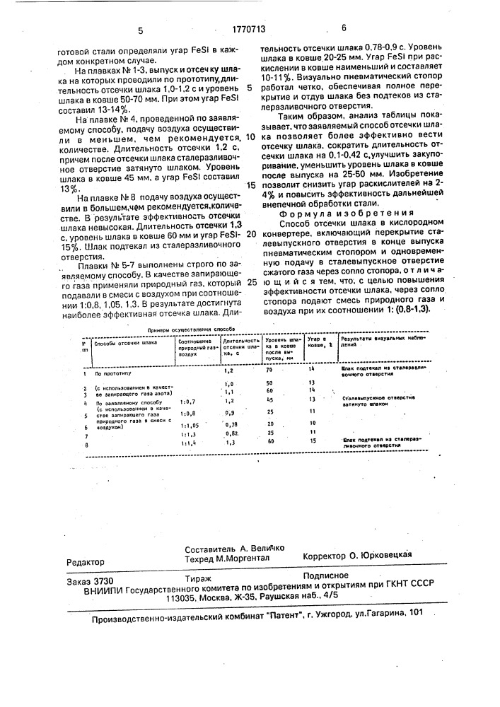 Способ отсечки шлака в кислородном конвертере (патент 1770713)