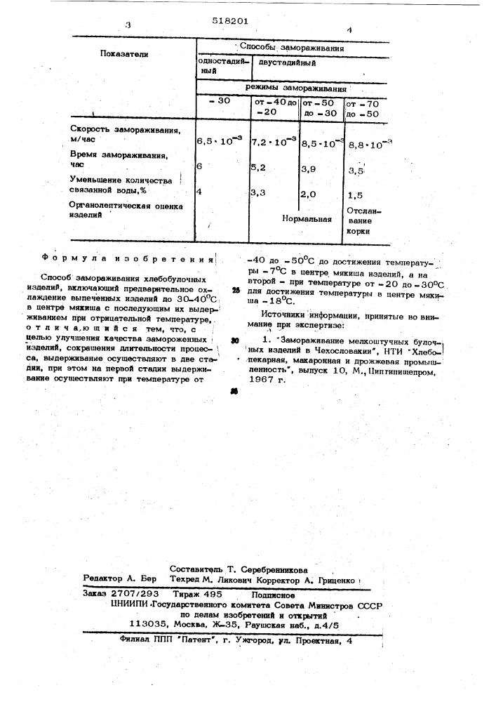 Способ замораживания хлебобулочных изделий (патент 518201)