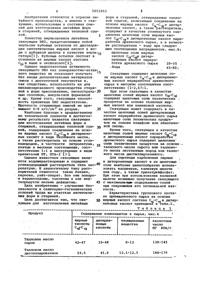 Связующее для изготовления литейных форм и стержней, отверждаемых тепловой сушкой (патент 1053953)