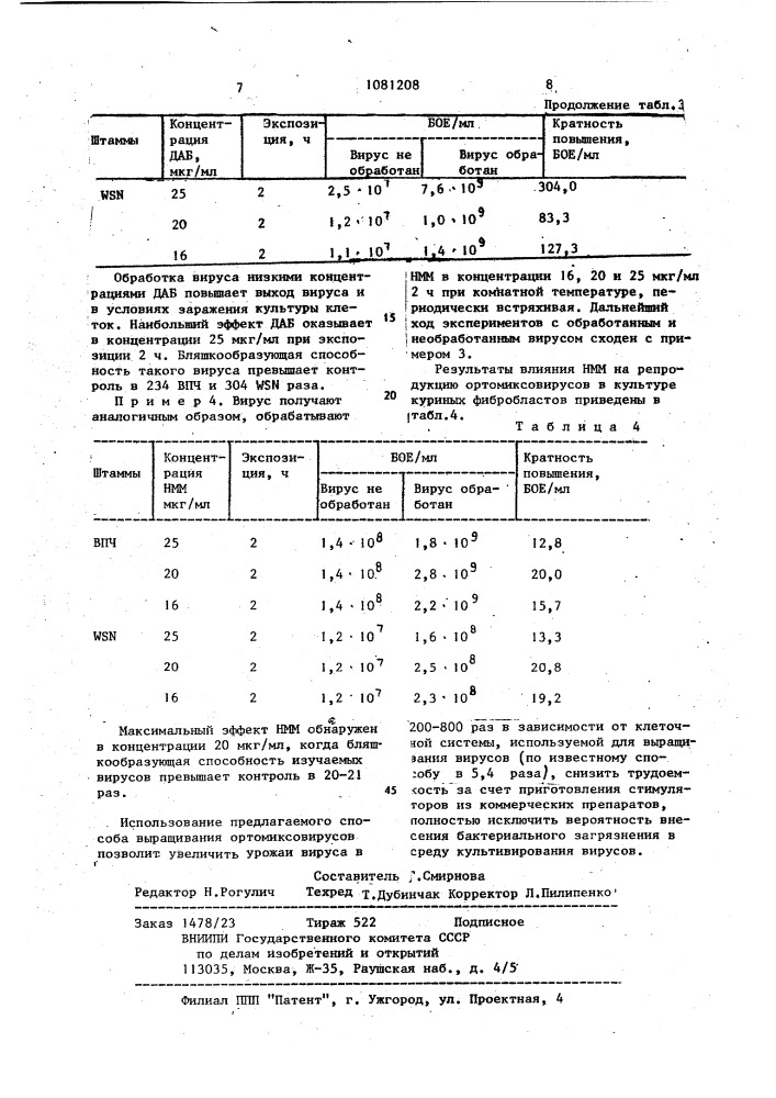 Способ выращивания ортомиксовирусов (патент 1081208)