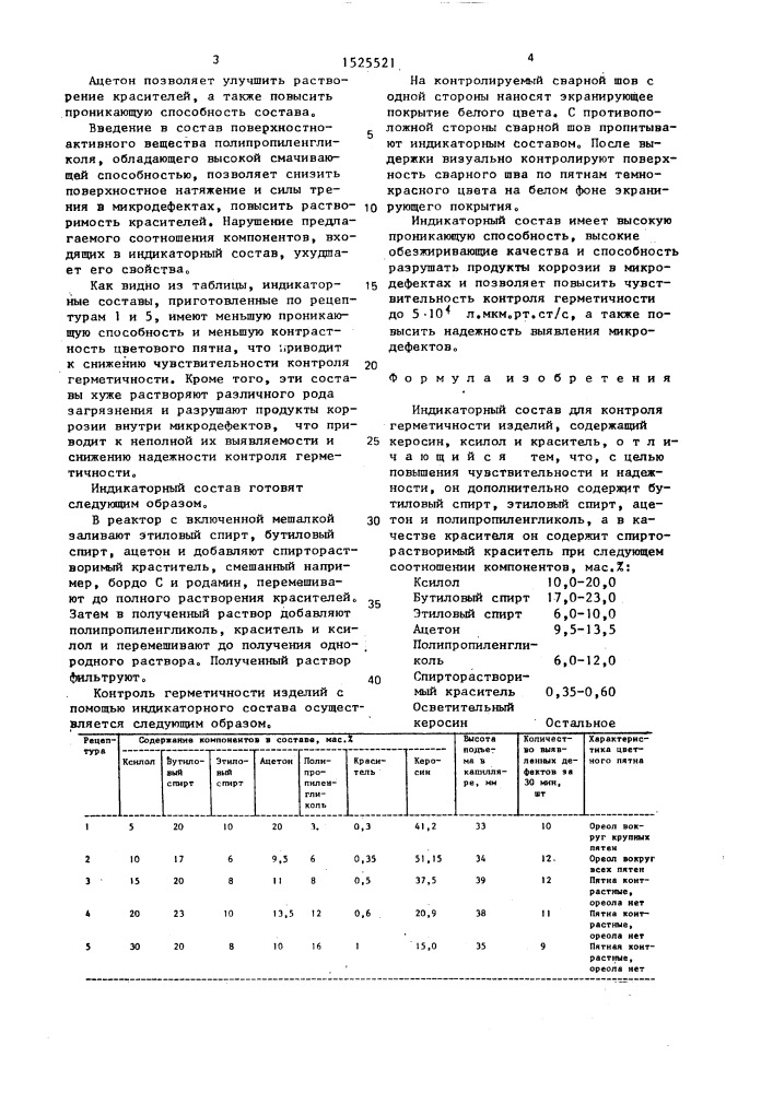 Индикаторный состав для контроля герметичности (патент 1525521)