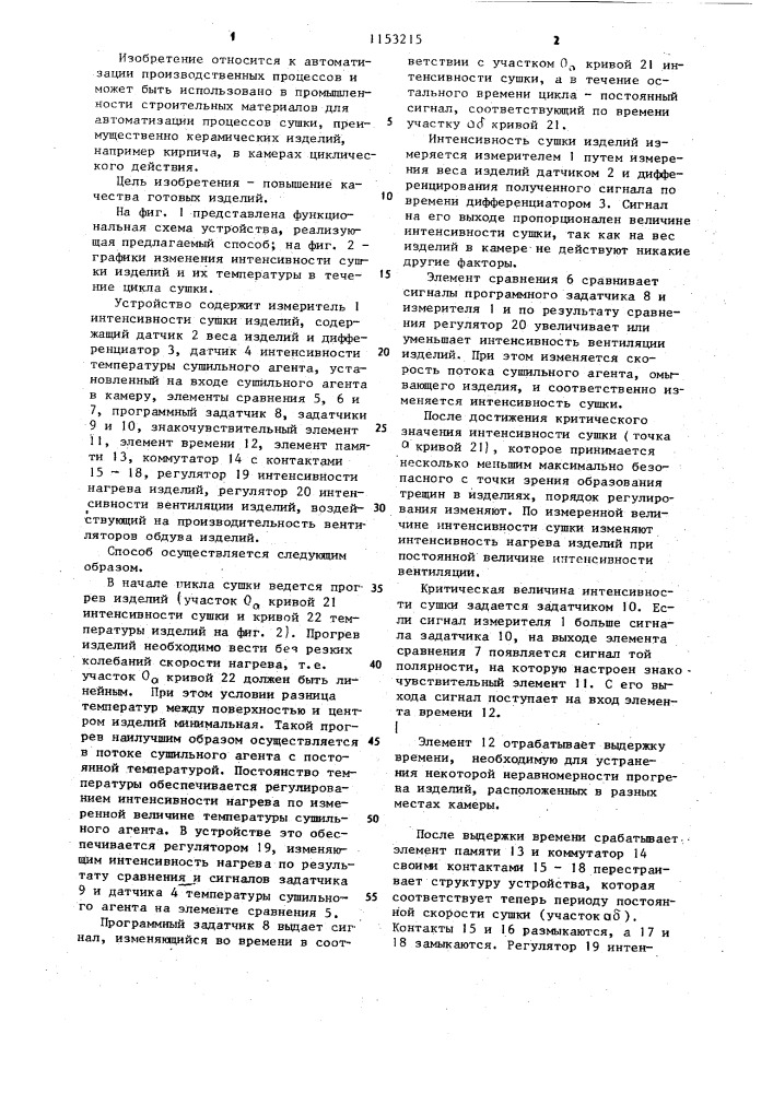 Способ регулирования процесса сушки (патент 1153215)