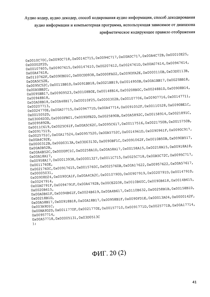 Аудио кодер, аудио декодер, способ кодирования аудио информации, способ декодирования аудио информации и компьютерная программа, использующая зависимое от диапазона арифметическое кодирующее правило отображения (патент 2596596)