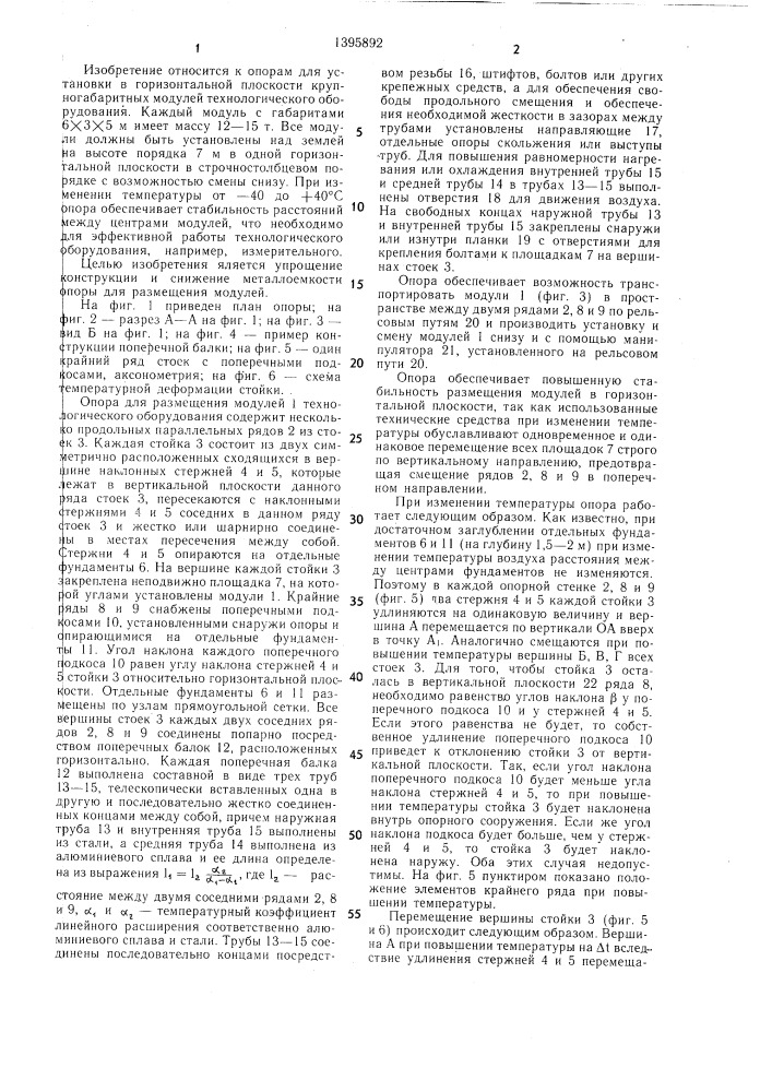 Опора для размещения модулей технологического оборудования (патент 1395892)