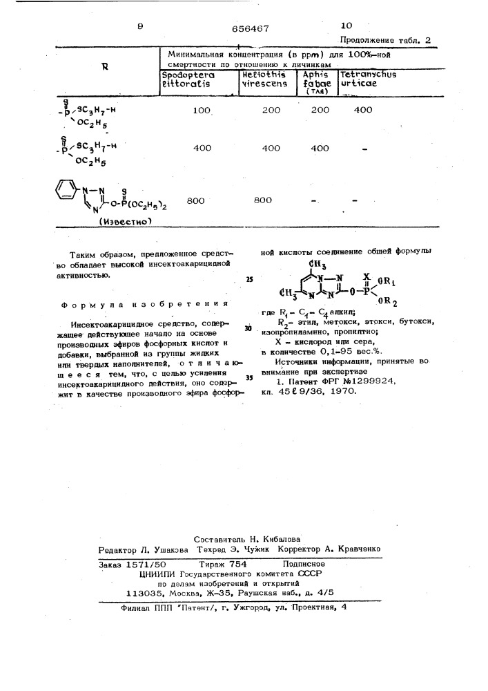 Инсектоакарицидное средство (патент 656467)