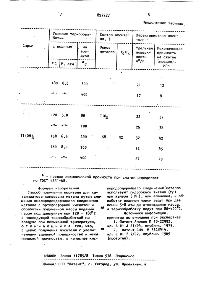 Способ получения носителя для катализатора конверсии метана (патент 897277)