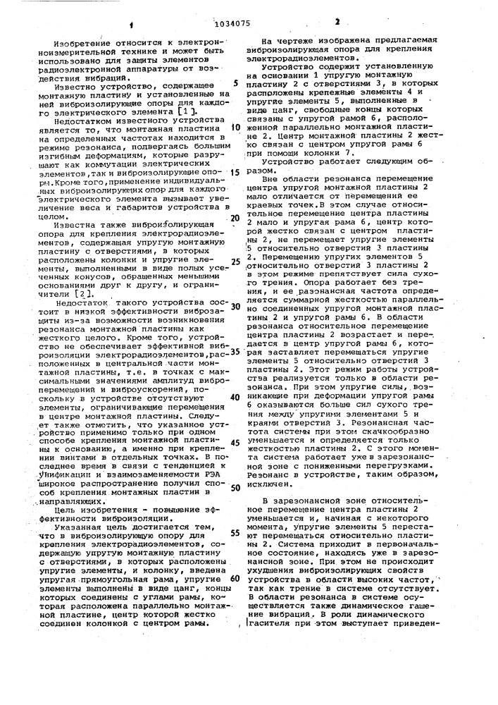 Виброизолирующая опора для крепления электрорадиоэлементов (патент 1034075)