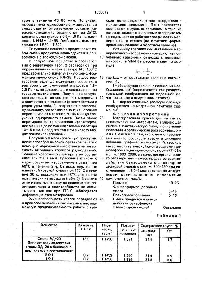 Маркировочная краска для печати по невпитывающим материалам (патент 1650679)