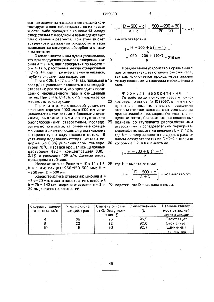 Устройство для очистки газов от окислов серы (патент 1729560)