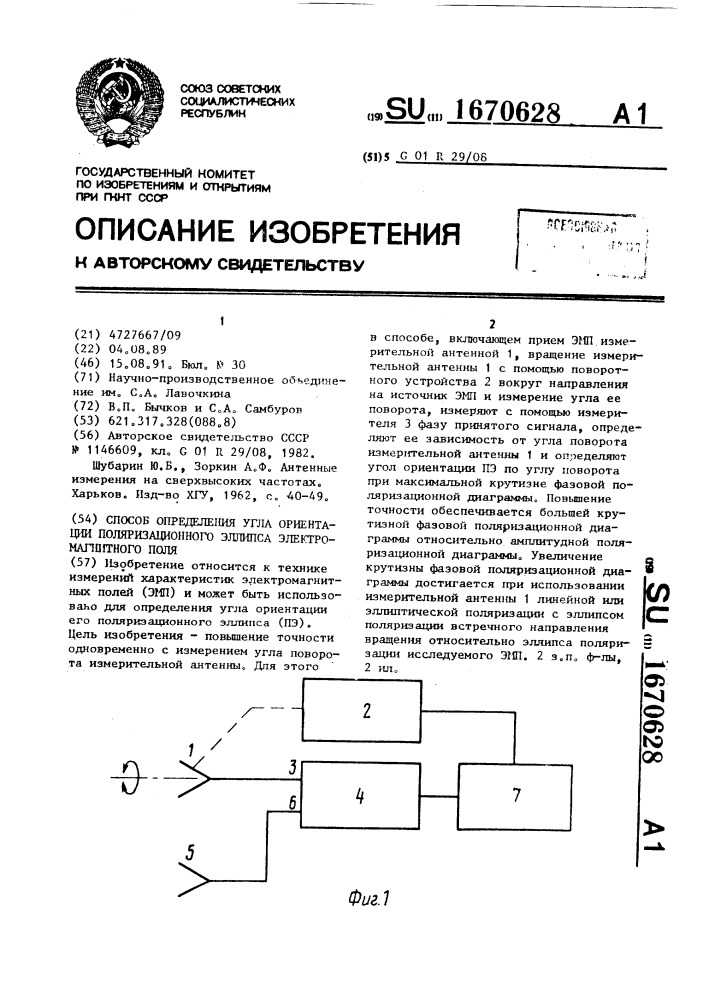 Способ определения угла ориентации поляризационного эллипса электромагнитного поля (патент 1670628)