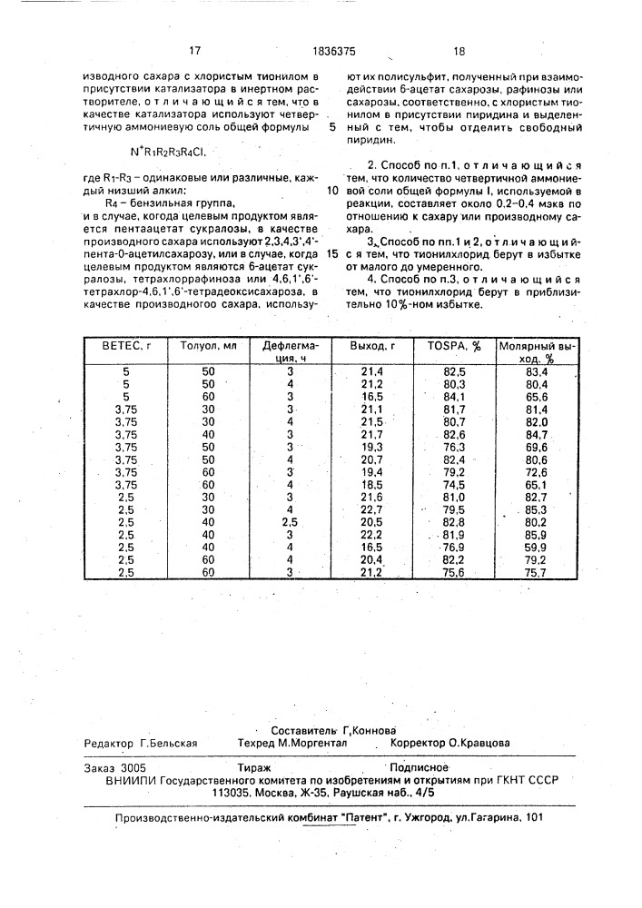 Способ получения хлорированных производных сахара (патент 1836375)