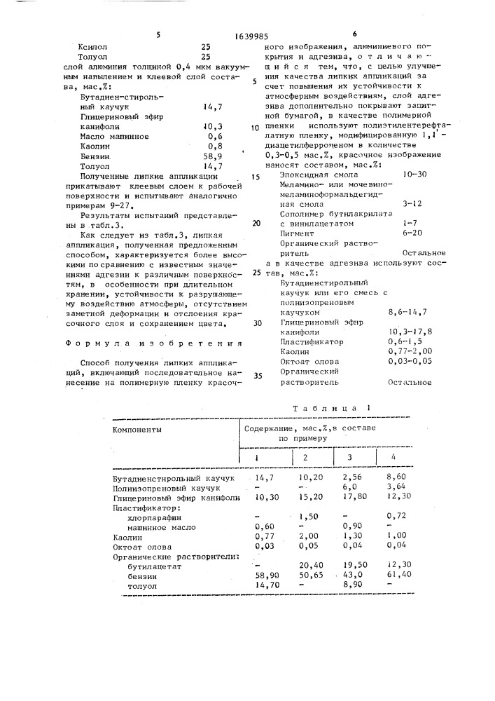 Способ получения липких аппликаций (патент 1639985)