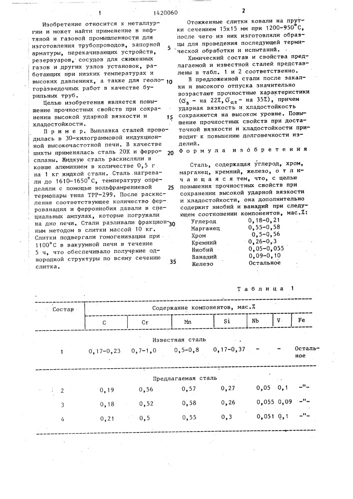 Сталь (патент 1420060)