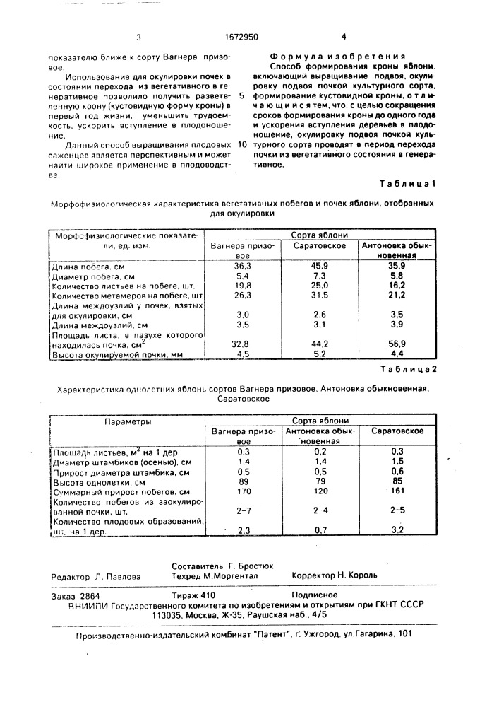 Способ формирования кроны яблони (патент 1672950)