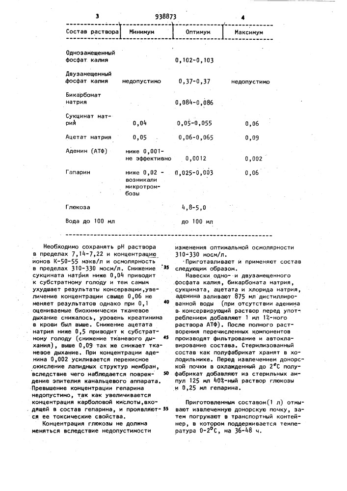 Состав для консервации донорских почек (патент 938873)