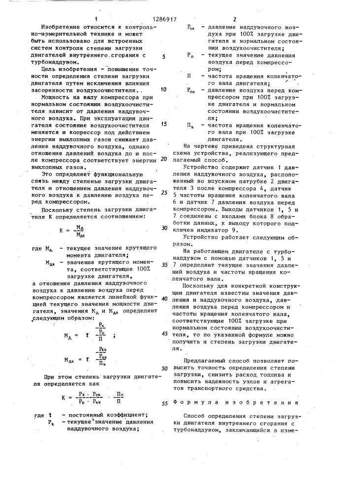 Способ определения степени загрузки двигателя внутреннего сгорания с турбонаддувом (патент 1286917)