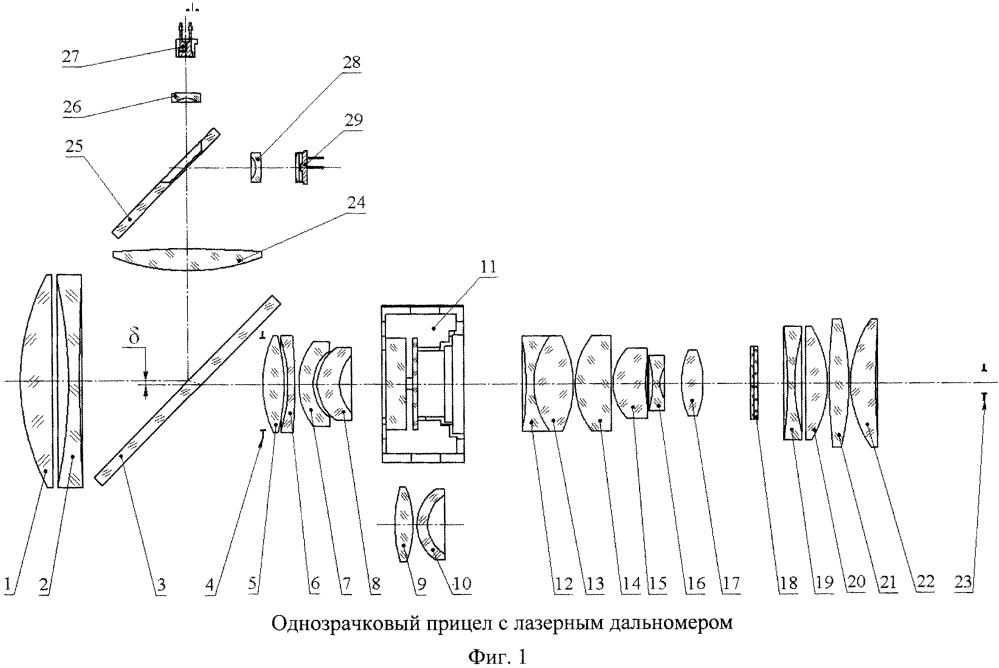 Однозрачковый прицел с лазерным дальномером (патент 2647531)