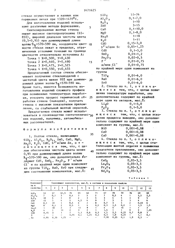 Желтое стекло (патент 1671625)