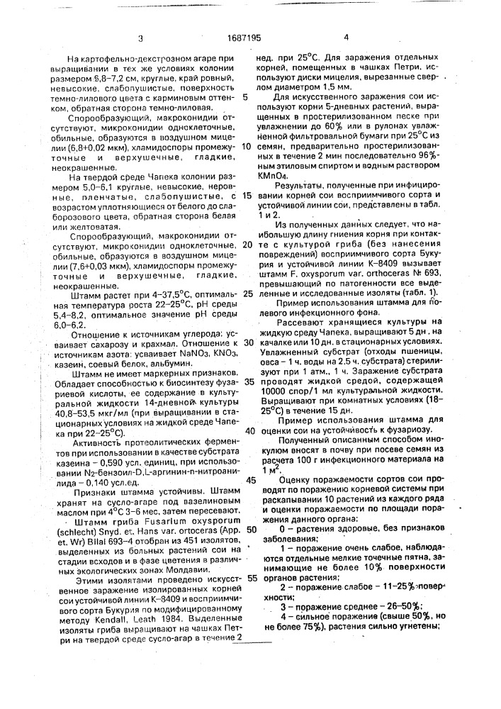 Штамм гриба fusаriuм oxy sроruм (sснlеснт) snyd.ет наns.var.оrтносеrаs (арр ет w @ ) в @ @ , используемый для оценки сои на устойчивость к фузариозу (патент 1687195)